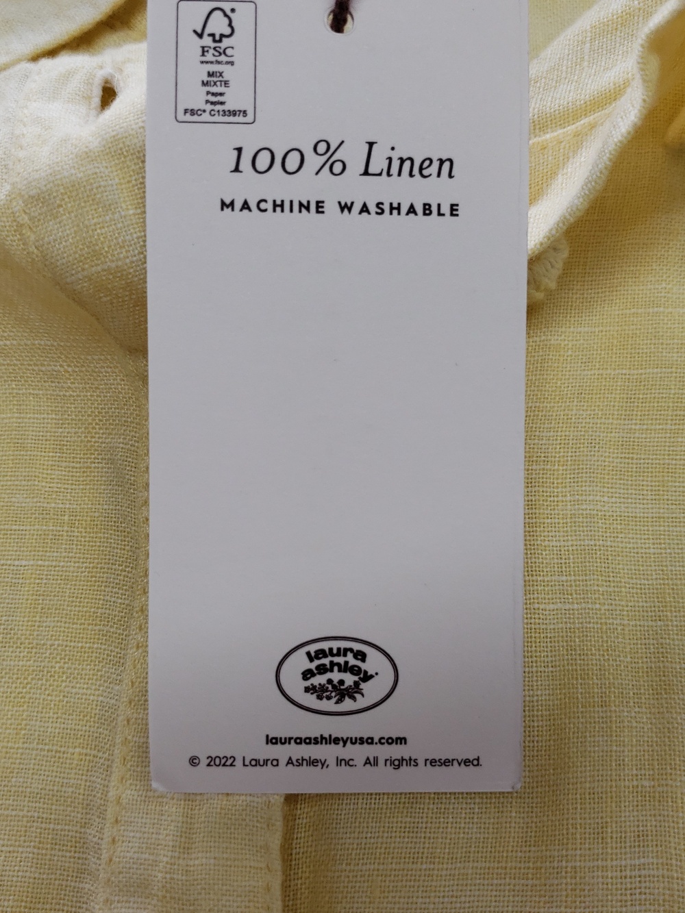Laura Ashley Linen Button Up Shirt Women's  XL 3/4 Sleeve Yellow Crochet Buttons - Picture 9 of 12